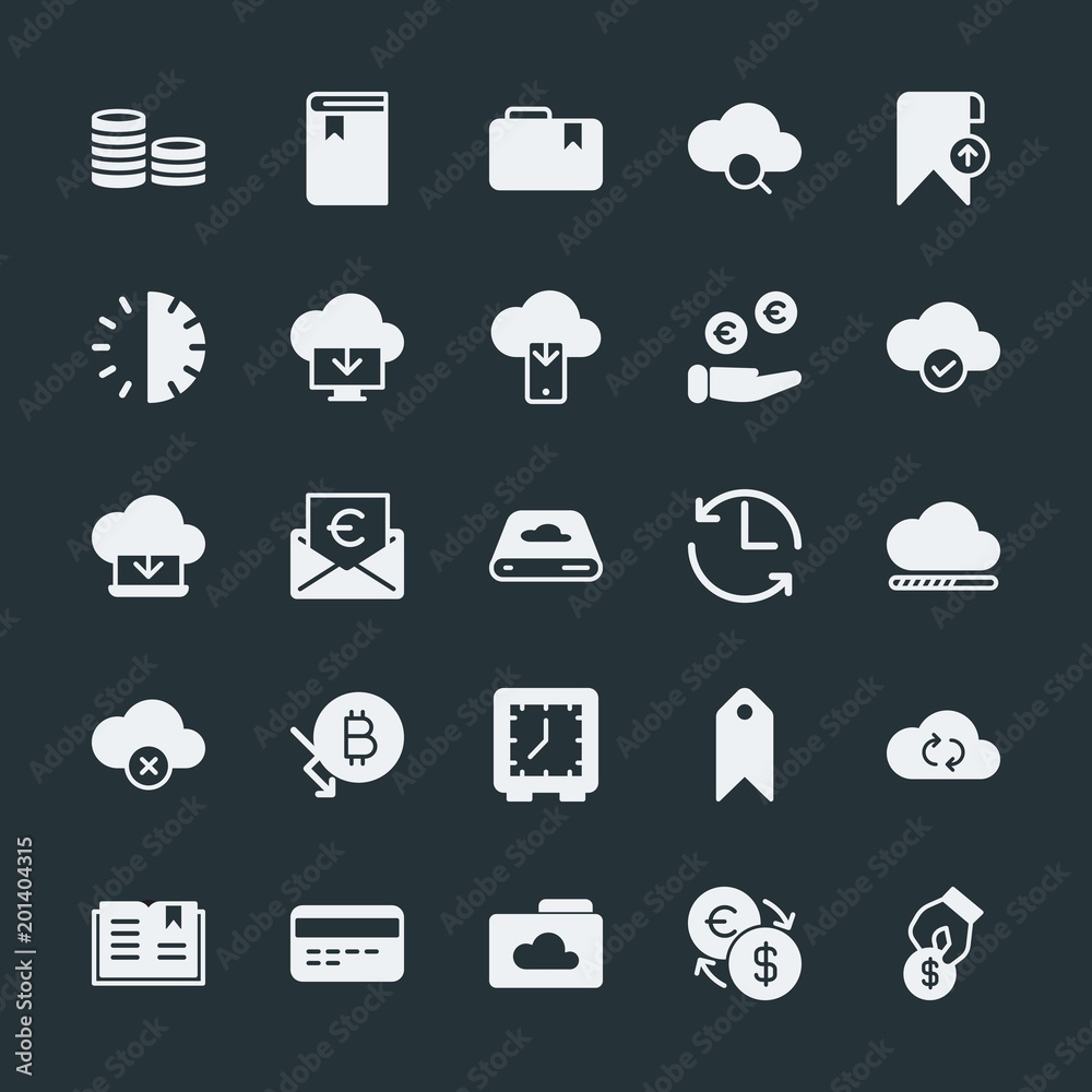Modern Simple Set of money, cloud and networking, time, bookmarks Vector fill Icons. ..Contains such Icons as technology, network, paper and more on dark background. Fully Editable. Pixel Perfect. Modern Simple Set of money, cloud and networking, time, bookmarks Vector fill Icons. ..Contains such Icons as technology, network, paper and more on dark background. Fully Editable. Pixel Perfect.