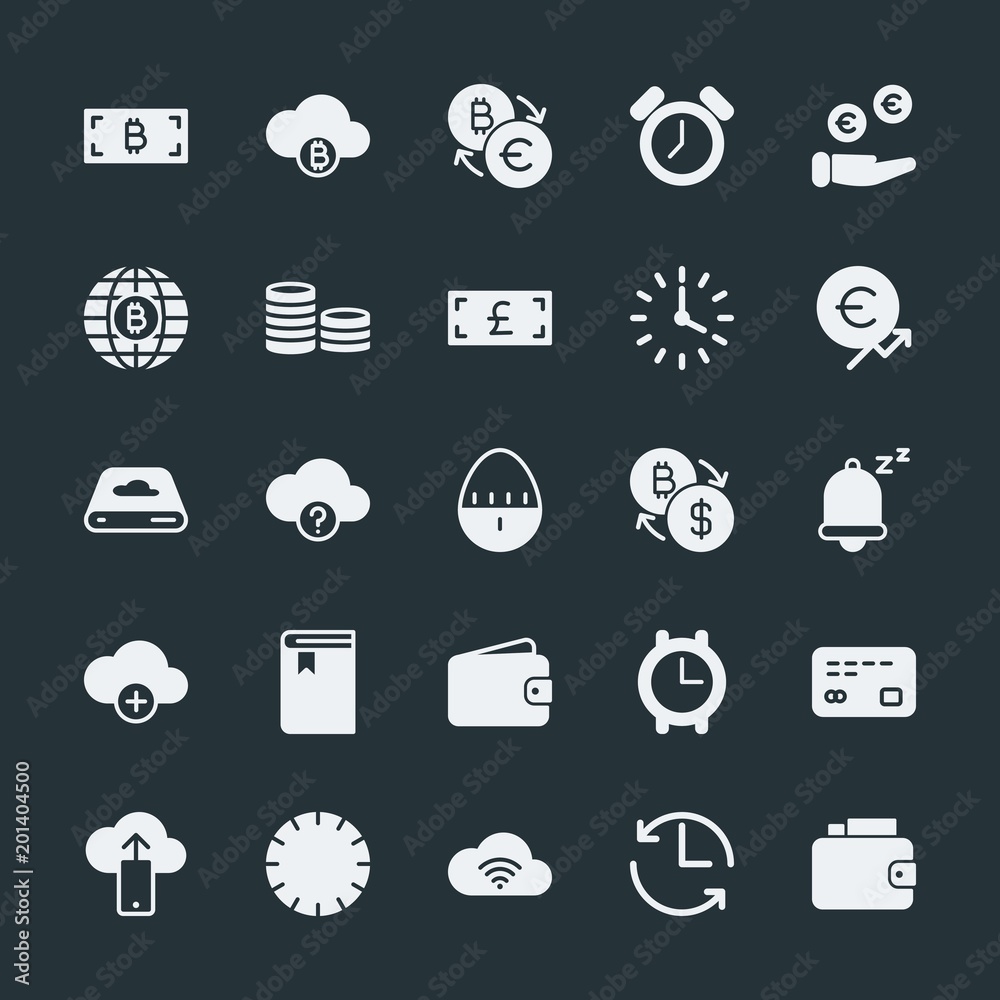 Modern Simple Set of money, cloud and networking, time, bookmarks Vector fill Icons. ..Contains such Icons as banking, clock, blockchain and more on dark background. Fully Editable. Pixel Perfect. Modern Simple Set of money, cloud and networking, time, bookmarks Vector fill Icons. ..Contains such Icons as banking, clock, blockchain and more on dark background. Fully Editable. Pixel Perfect.