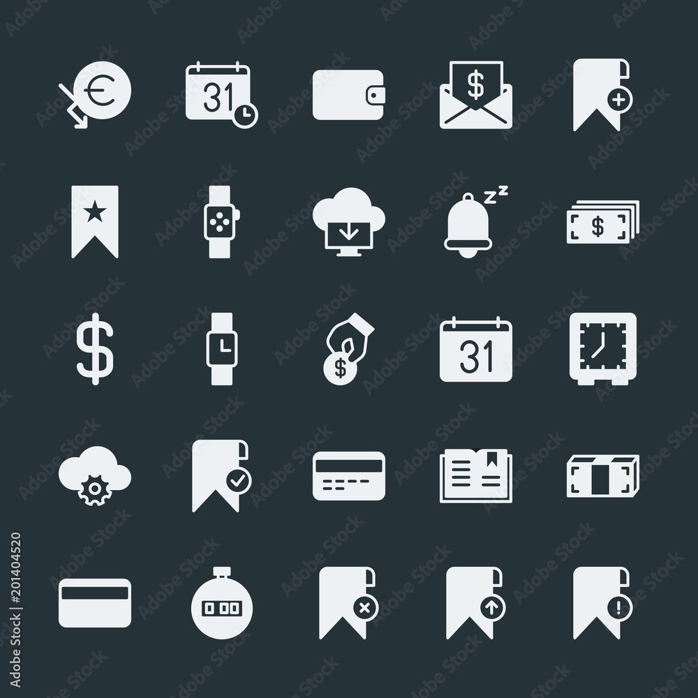 Modern Simple Set of money, cloud and networking, time, bookmarks Vector fill Icons. ..Contains such Icons as time, bookmark, credit, euro and more on dark background. Fully Editable. Pixel Perfect. Modern Simple Set of money, cloud and networking, time, bookmarks Vector fill Icons. ..Contains such Icons as time, bookmark, credit, euro and more on dark background. Fully Editable. Pixel Perfect.
