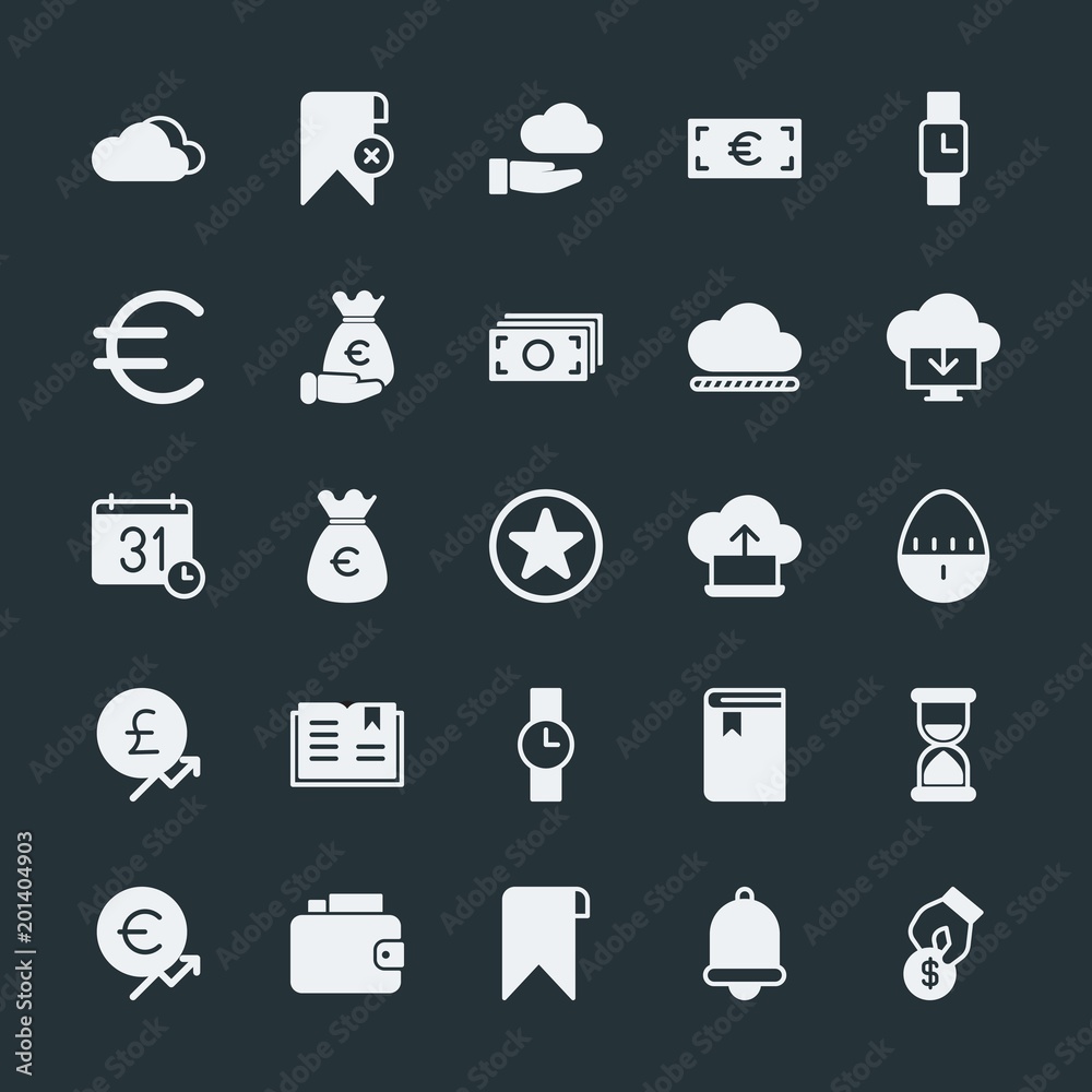 Modern Simple Set of money, cloud and networking, time, bookmarks Vector fill Icons. ..Contains such Icons as library, euro, school, buy and more on dark background. Fully Editable. Pixel Perfect. Modern Simple Set of money, cloud and networking, time, bookmarks Vector fill Icons. ..Contains such Icons as library, euro, school, buy and more on dark background. Fully Editable. Pixel Perfect.