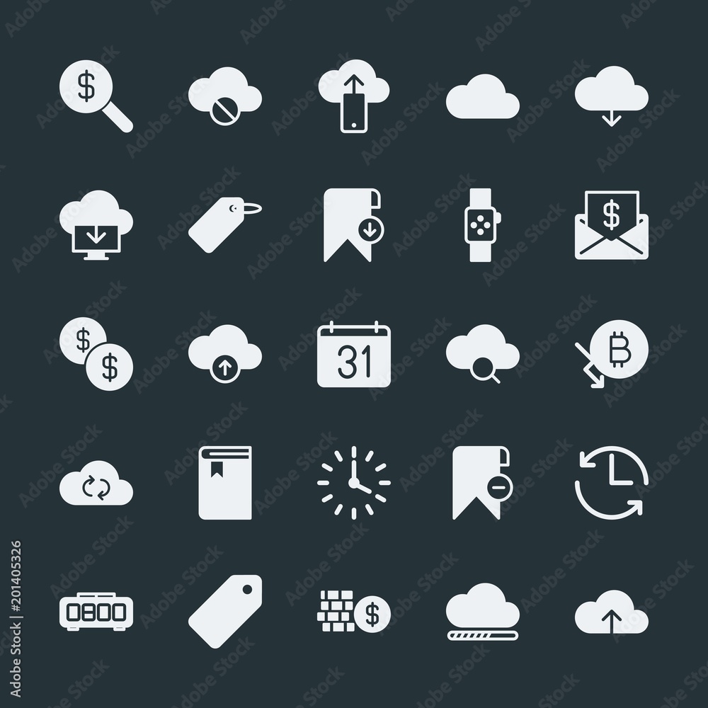 Modern Simple Set of money, cloud and networking, time, bookmarks Vector fill Icons. ..Contains such Icons as data, cash, alarm, change, and more on dark background. Fully Editable. Pixel Perfect. Modern Simple Set of money, cloud and networking, time, bookmarks Vector fill Icons. ..Contains such Icons as data, cash, alarm, change, and more on dark background. Fully Editable. Pixel Perfect.