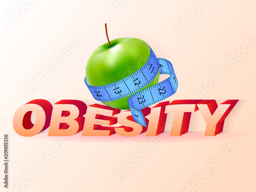 The apple is wrapped with a measuring tape. Obesity concept. Vector illustration