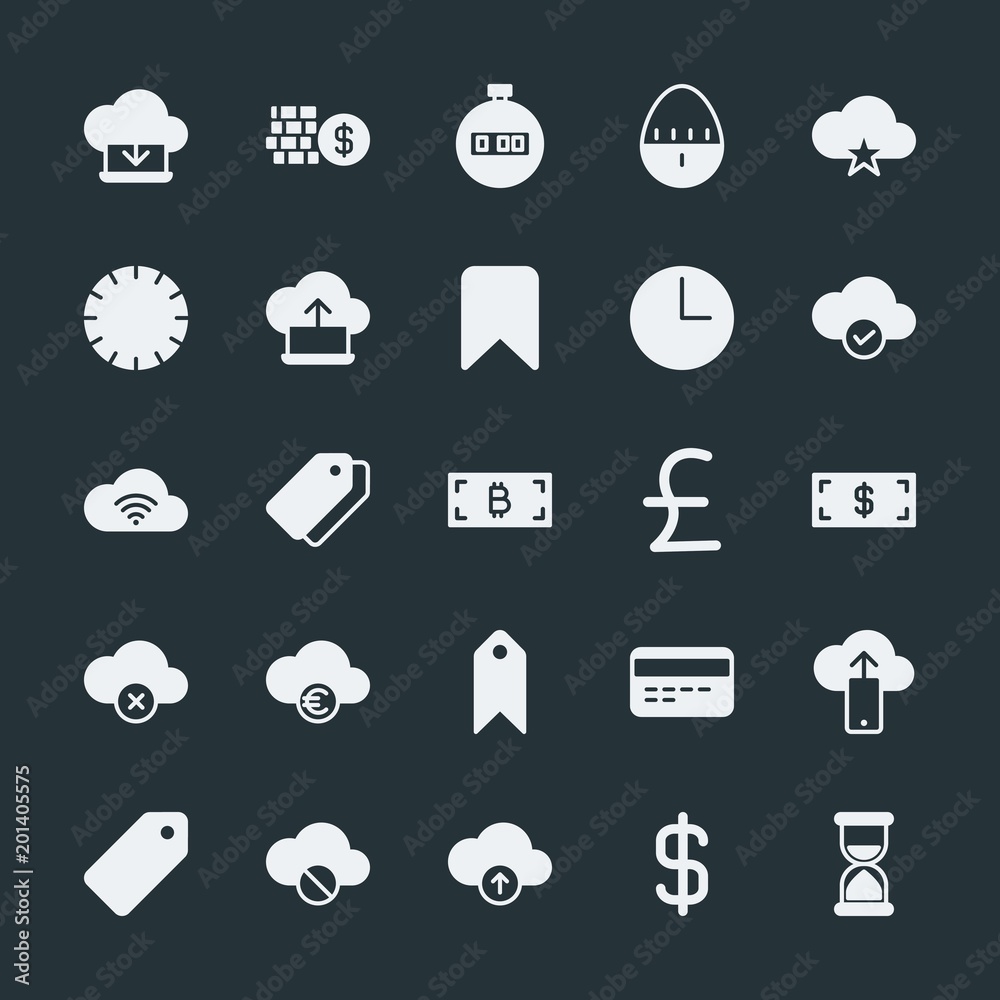 Modern Simple Set of money, cloud and networking, time, bookmarks Vector fill Icons. ..Contains such Icons as cash, stopwatch, timer, tag and more on dark background. Fully Editable. Pixel Perfect. Modern Simple Set of money, cloud and networking, time, bookmarks Vector fill Icons. ..Contains such Icons as cash, stopwatch, timer, tag and more on dark background. Fully Editable. Pixel Perfect.