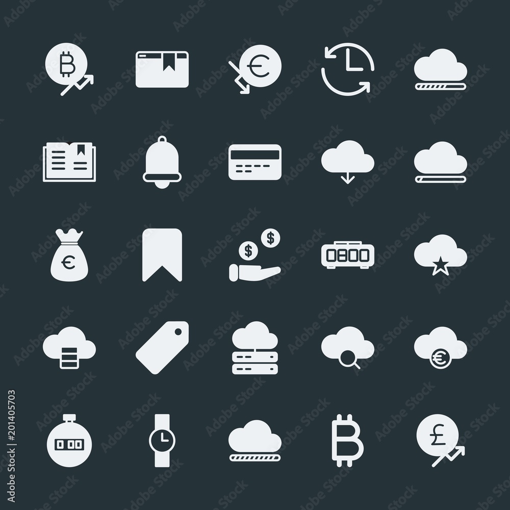 Modern Simple Set of money, cloud and networking, time, bookmarks Vector fill Icons. ..Contains such Icons as open, search, watch, renew and more on dark background. Fully Editable. Pixel Perfect. Modern Simple Set of money, cloud and networking, time, bookmarks Vector fill Icons. ..Contains such Icons as open, search, watch, renew and more on dark background. Fully Editable. Pixel Perfect.