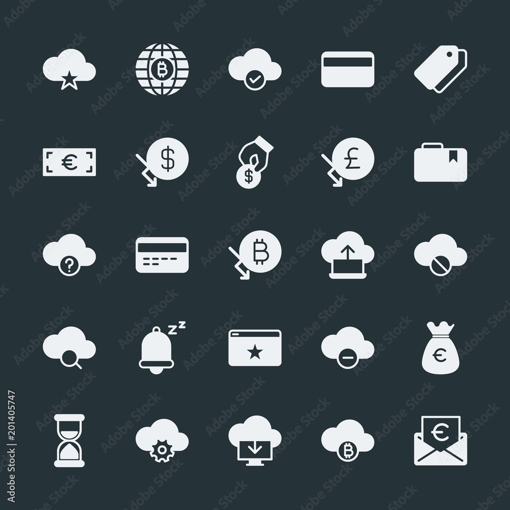 Modern Simple Set of money, cloud and networking, time, bookmarks Vector fill Icons. ..Contains such Icons as label, favorite, currency and more on dark background. Fully Editable. Pixel Perfect. Modern Simple Set of money, cloud and networking, time, bookmarks Vector fill Icons. ..Contains such Icons as label, favorite, currency and more on dark background. Fully Editable. Pixel Perfect.