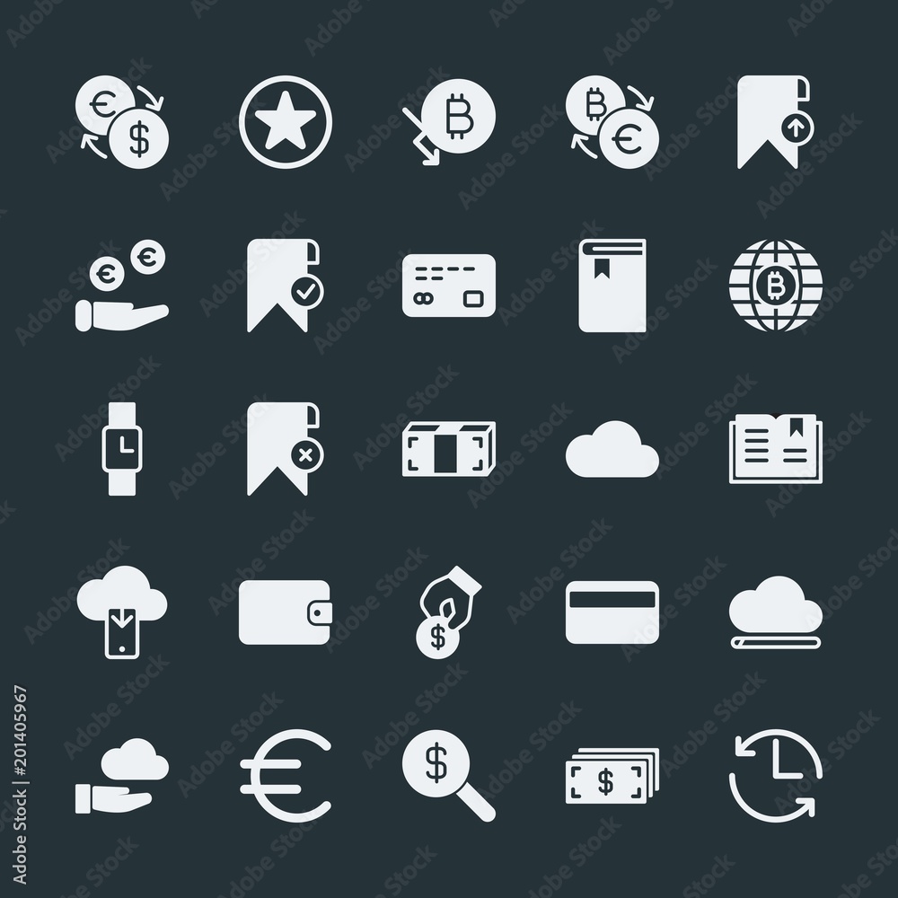 Modern Simple Set of money, cloud and networking, time, bookmarks Vector fill Icons. ..Contains such Icons as currency, money, favorite and more on dark background. Fully Editable. Pixel Perfect. Modern Simple Set of money, cloud and networking, time, bookmarks Vector fill Icons. ..Contains such Icons as currency, money, favorite and more on dark background. Fully Editable. Pixel Perfect.