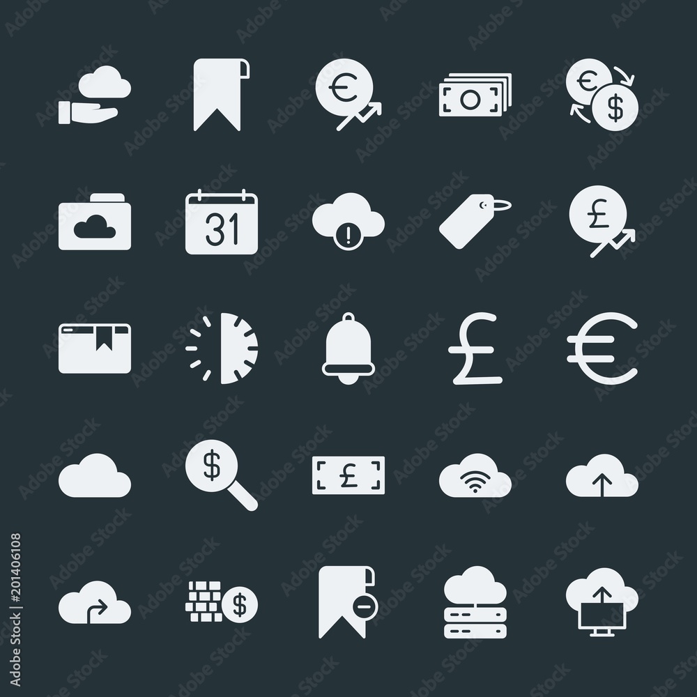 Modern Simple Set of money, cloud and networking, time, bookmarks Vector fill Icons. ..Contains such Icons as folder, currency, upload, and more on dark background. Fully Editable. Pixel Perfect. Modern Simple Set of money, cloud and networking, time, bookmarks Vector fill Icons. ..Contains such Icons as folder, currency, upload, and more on dark background. Fully Editable. Pixel Perfect.