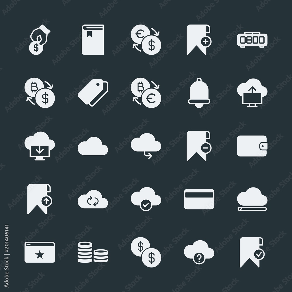 Modern Simple Set of money, cloud and networking, time, bookmarks Vector fill Icons. ..Contains such Icons as business, web, technology and more on dark background. Fully Editable. Pixel Perfect. Modern Simple Set of money, cloud and networking, time, bookmarks Vector fill Icons. ..Contains such Icons as business, web, technology and more on dark background. Fully Editable. Pixel Perfect.