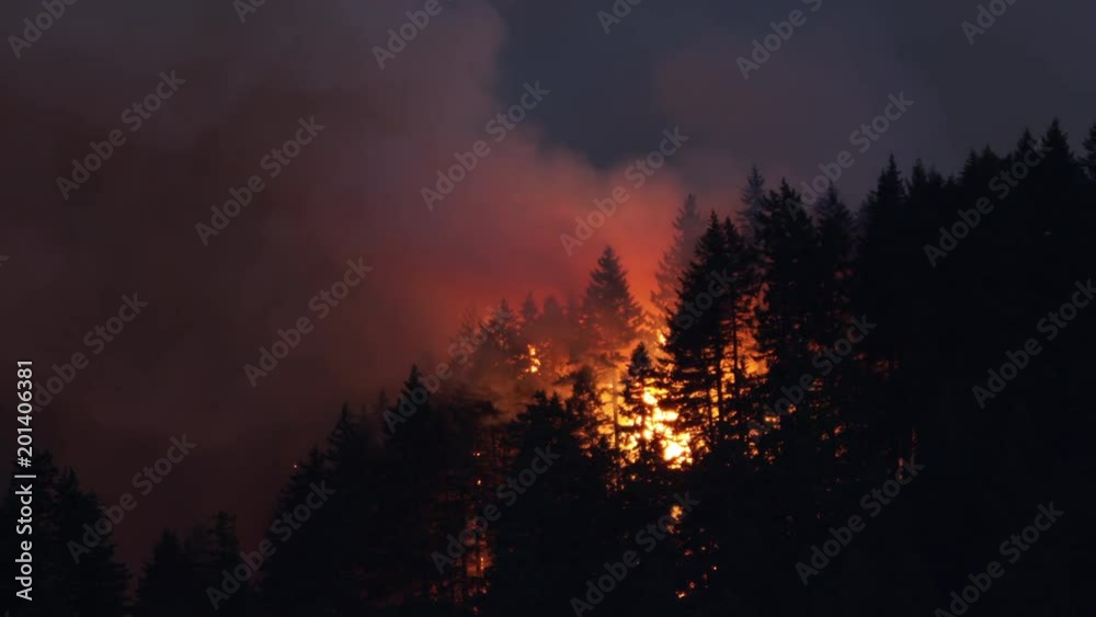 Large forest fire burns the tree covered side of a mountain near Portland Oregon Large forest fire burns the tree covered side of a mountain near Portland Oregon