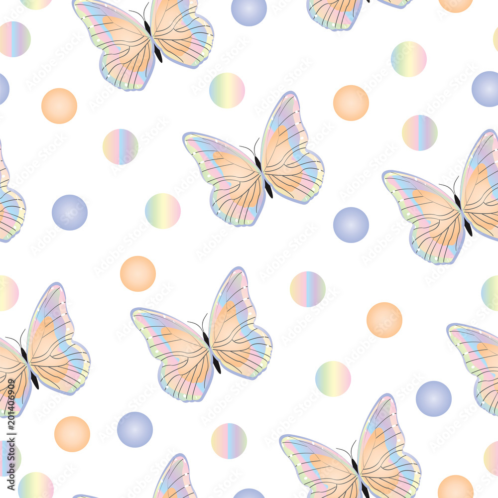 seamless tileable pattern with butterflies in pastel colors