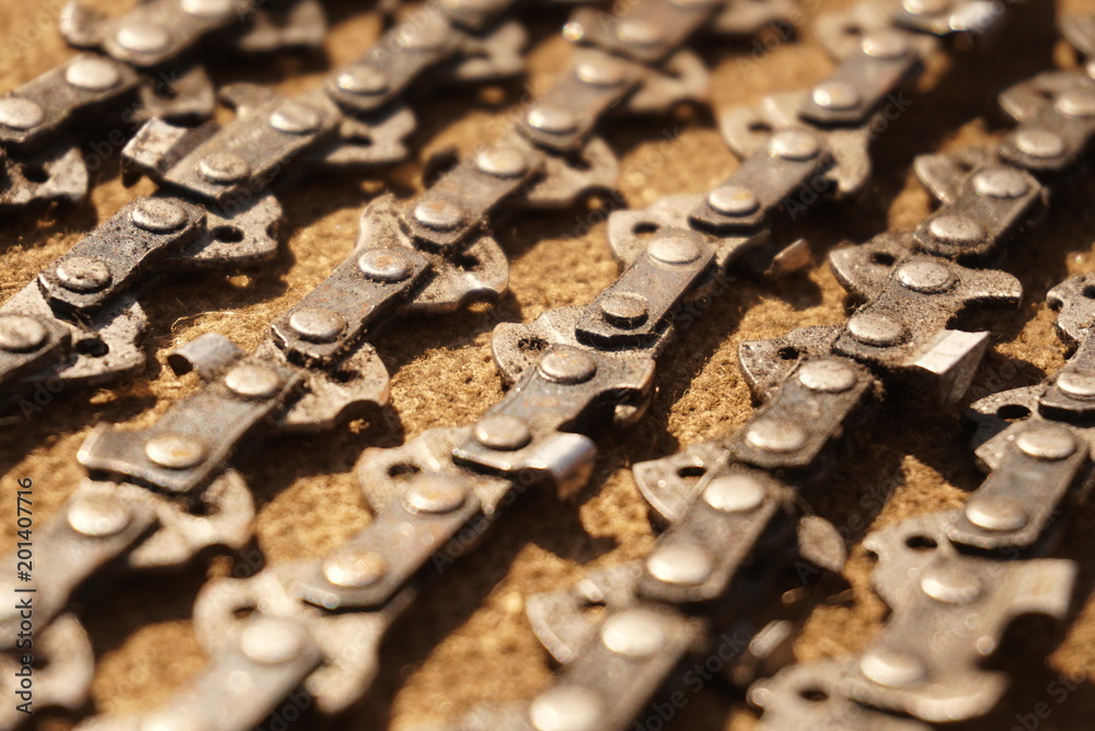 Old Chainsaw Chains Close Up Old Chainsaw Chains Close Up
