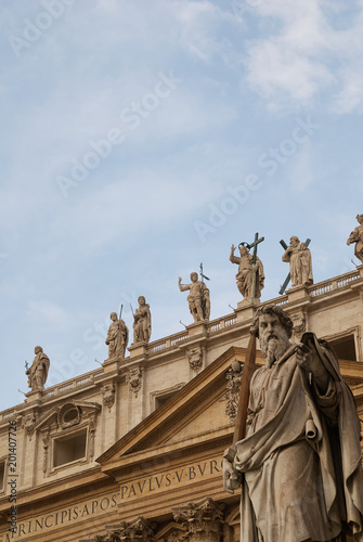 Statue of St Paul, in front of St Peter's Basilica, Vatican City, Rome, Italy.