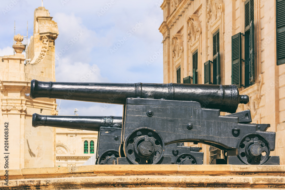 Valletta, Malta. Cannons infront of Prime minister office