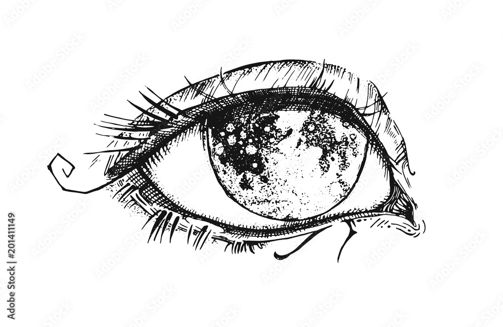 Beautiful ink hand drawn eye. Graphic eye with moon instead of iris. It can  be used for printing on t-shirts or ideas for tattoos.. Stock Vector |  Adobe Stock