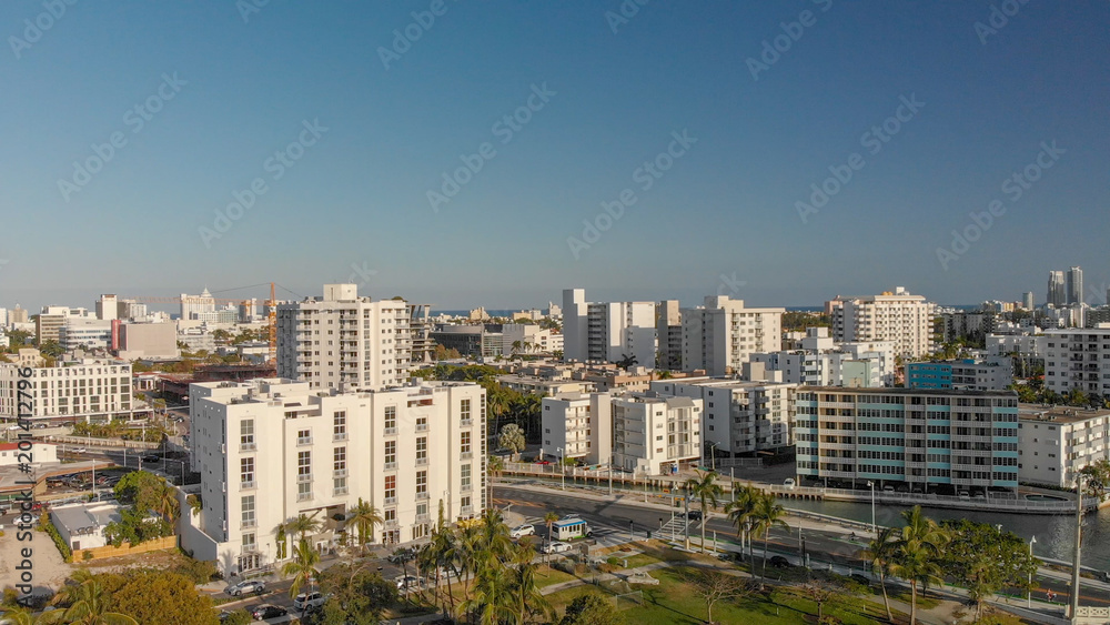 Aerial view of Miami Beach and Venetian Way at sunset