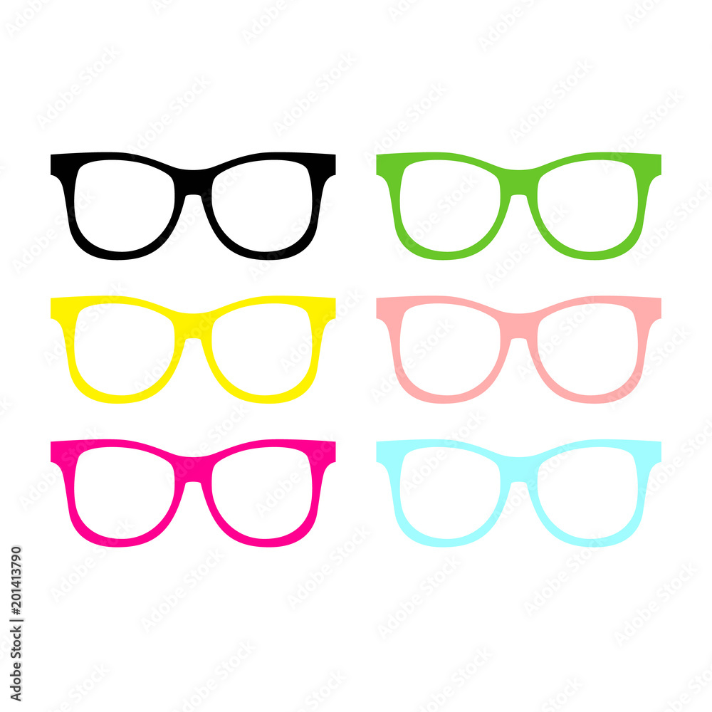 Glasses colorful vector set illustration. Modern summer symbol. Glasses set for traveling design. Flat design Vector Illustration EPS