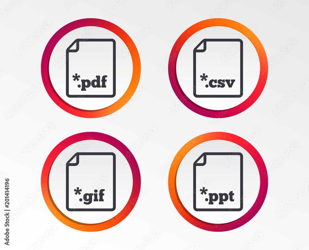 Download document icons. File extensions symbols. PDF, GIF, CSV and PPT ...