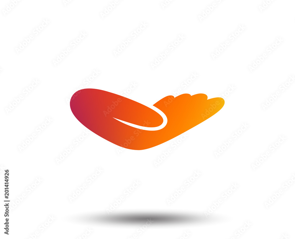 Donation hand sign icon. Charity or endowment symbol. Human helping hand palm. Blurred gradient design element. Vivid graphic flat icon. Vector Donation hand sign icon. Charity or endowment symbol. Human helping hand palm. Blurred gradient design element. Vivid graphic flat icon. Vector