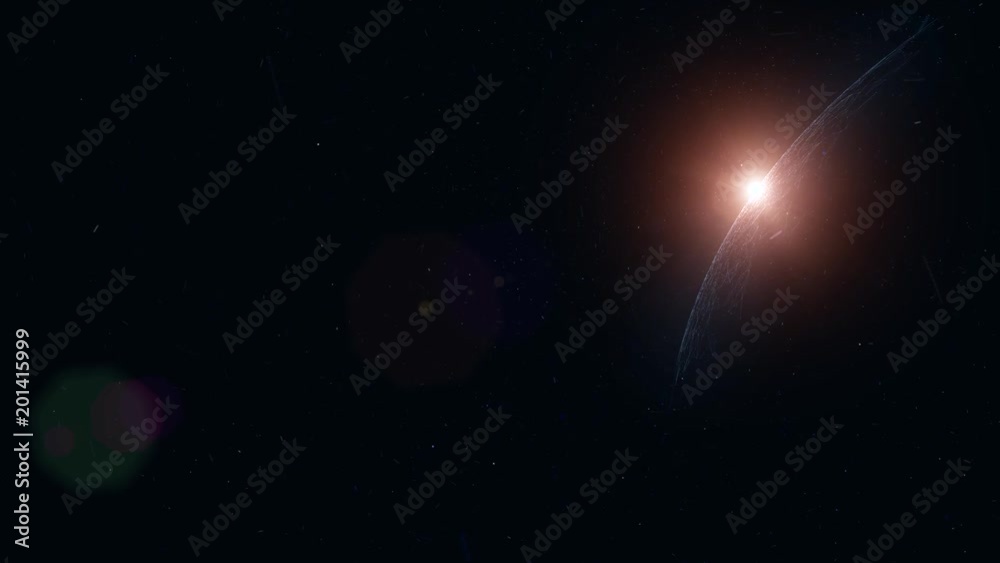 Beautiful space planet with sun light motion.
