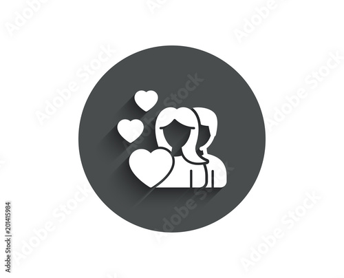 Couple Love simple icon. Group of People sign. Valentines day symbol. Circle flat button with shadow. Vector