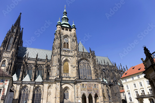 Gothic St. Vitus' Cathedral on Prague Castle in the sunny Day, Czech Republic