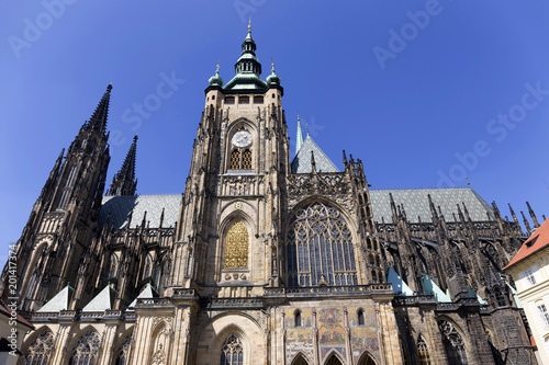 Gothic St. Vitus' Cathedral on Prague Castle in the sunny Day, Czech Republic