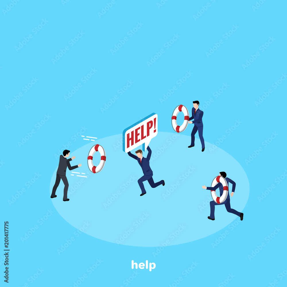 men in business suits flee to help their colleague, isometric image men in business suits flee to help their colleague, isometric image
