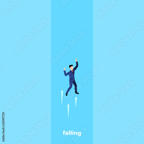 a man in a business suit falls into the abyss, isometric image
