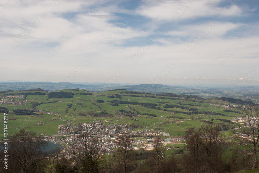 Panoramic view of city Kussnacht from mountain Rigi in Switzerland