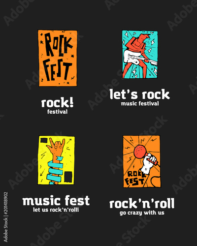 Rock music festival logo set