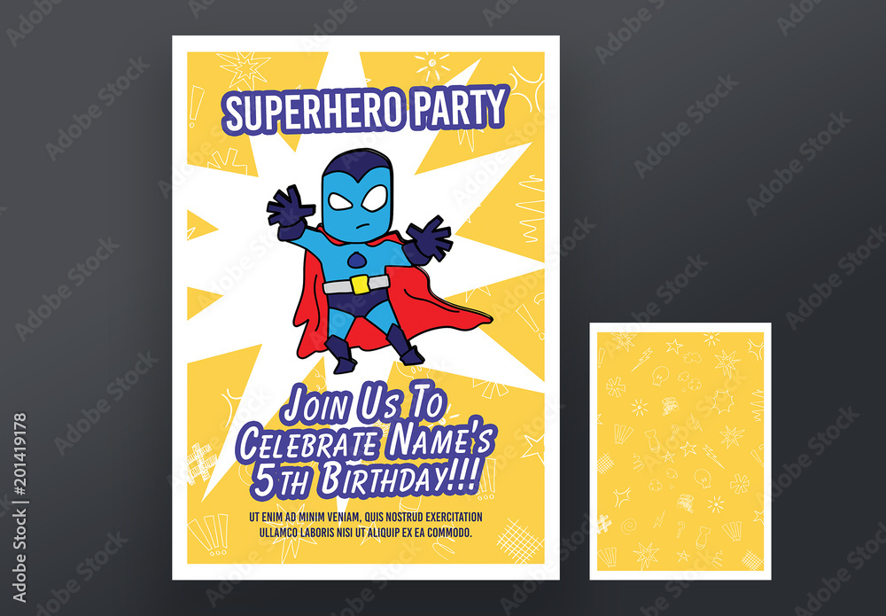 Superhero Party Invitation Layout Stock Template | Adobe Stock