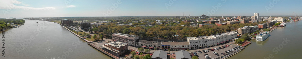 Panoramic aerial view of Savannah skyline on a beautiful day, Georgia