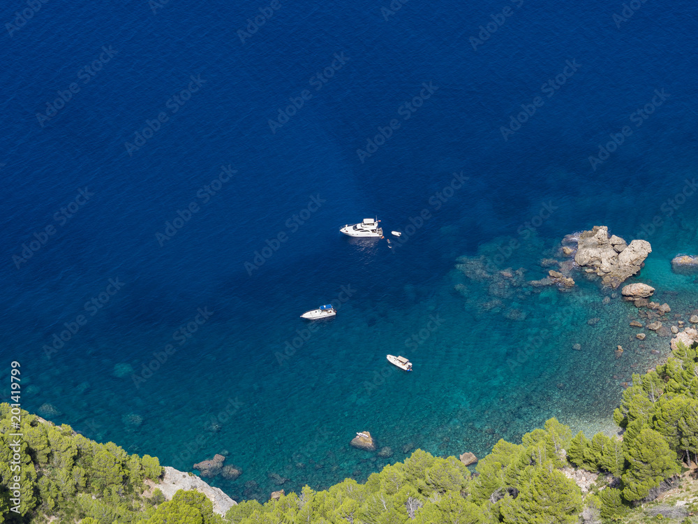 top view with boats and blue water