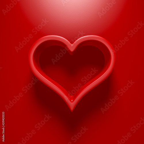 3D Illustration - Red Background with heart silhouette with light and shadow 2