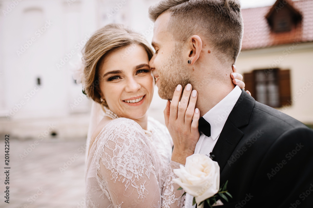 Wedding couple together close to each other