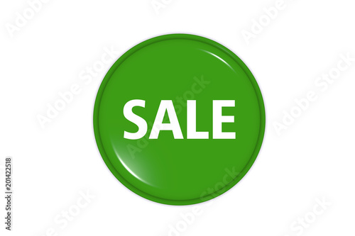 A green button with the words sale, 3d illustration