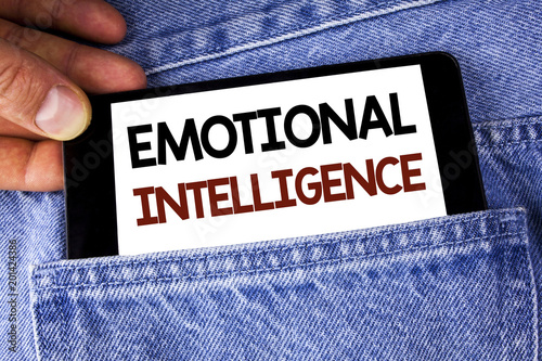 Wallpaper Mural Conceptual hand writing showing Emotional Intelligence. Business photo text Capacity to control and be aware of personal emotions written on Mobile phone holding by man on the Jeans background. Torontodigital.ca