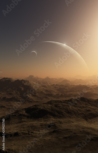 Fototapeta Naklejka Na Ścianę i Meble -  3d rendered Space Art: Alien Planet - A Fantasy Landscape