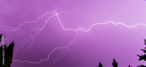 Thunderstorm with bright lightnings next to Neuwied, Germany photo