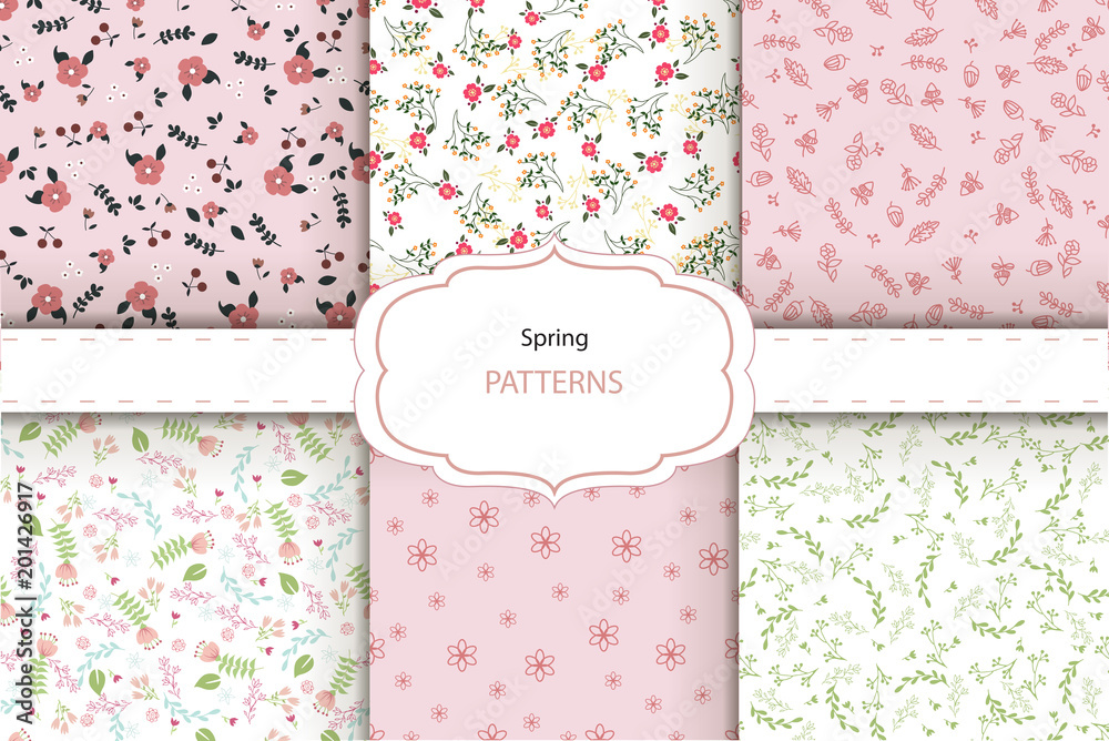 Set of vector abstract seamless simple floral patterns. Flower pattern. Spring pattern. Pattern for textiles or for cover. Wallpaper.