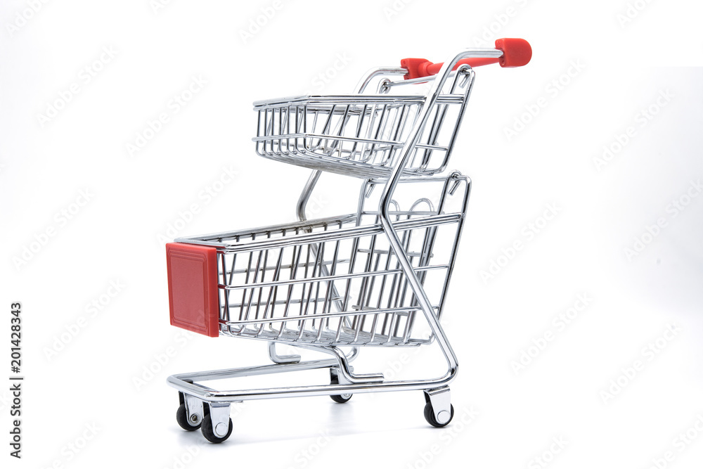Two strollers shopping cart on a white background shot in a studio.