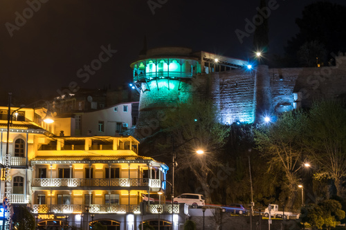 Night view of balcony and terrace of georgian queen palace - Darejan, Sachino, Tbilisi, Republic of Georgia photo