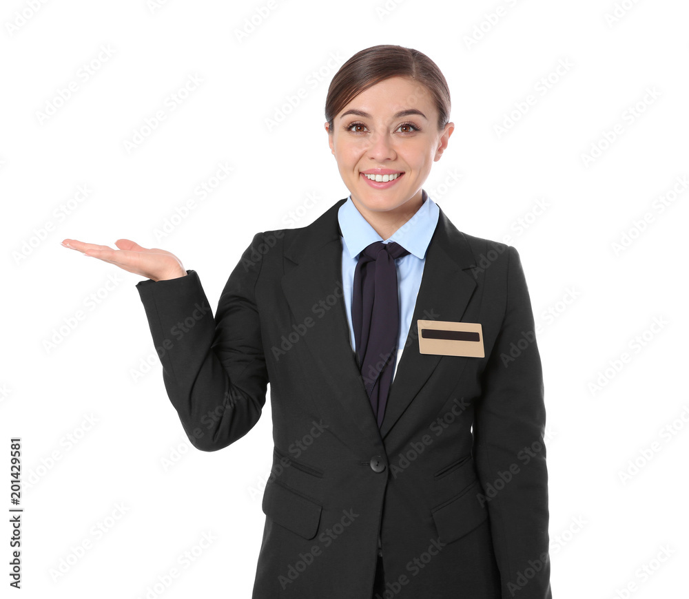Portrait of female receptionist on white background Portrait of female receptionist on white background