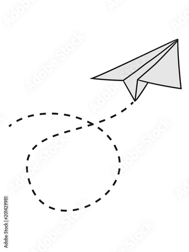 gestrichelte linie papier flieger gefaltet spielzeug flugzeug fliegen pilot maschine jumbo jet urlaub ferien reise