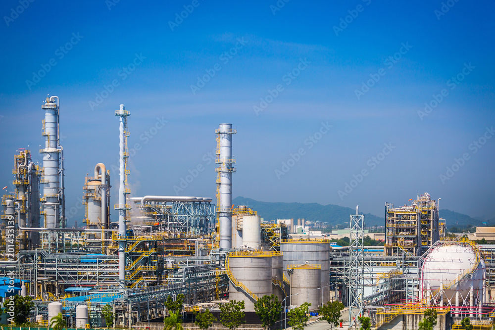 Chemical refinery plant with blue sky