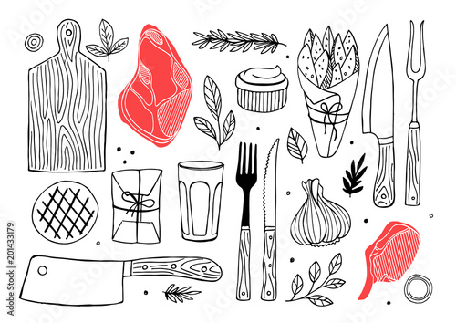 Meat composition. Meat restaurant. Vector