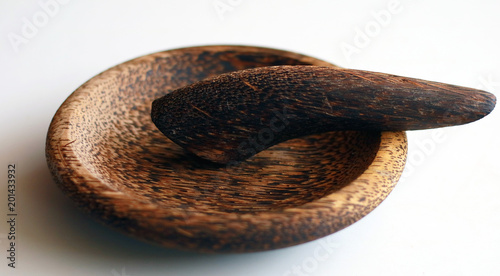 Cobek, Indonesian mortar and pestle. Made from wood. photo