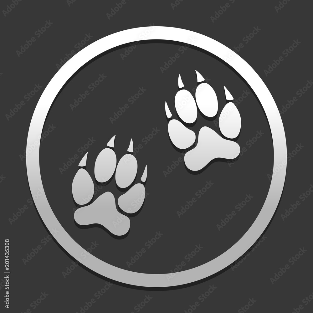 animal tracks icon. icon in circle on dark background with simple shadow animal tracks icon. icon in circle on dark background with simple shadow