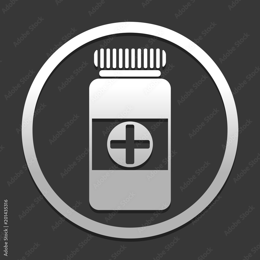 Bank of pills icon. icon in circle on dark background with simple shadow Bank of pills icon. icon in circle on dark background with simple shadow