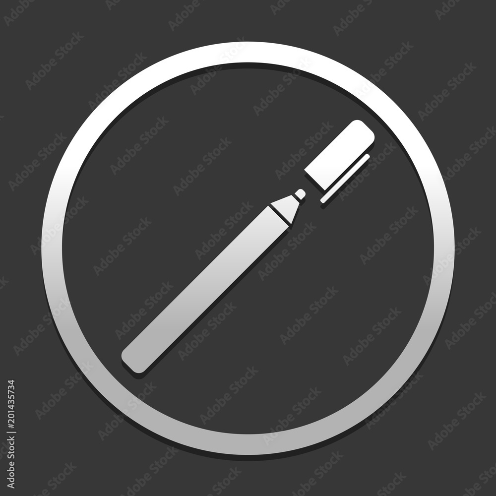 Pen or marker icon. icon in circle on dark background with simple shadow Pen or marker icon. icon in circle on dark background with simple shadow